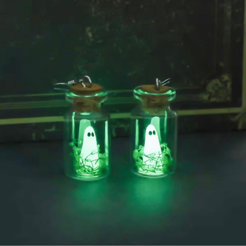 Glow-In-The-Dark Ghost Bottle Earrings – Blue - Picture 2 of 2